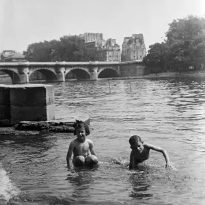 Paris Summer Print: Children Bathe in the Seine River
