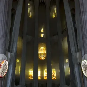 Picture shows a interior view of the Expiatory Church of the Sagrada Familia Picture shows a interior view of the Expiatory Church of the Sagrada Familia