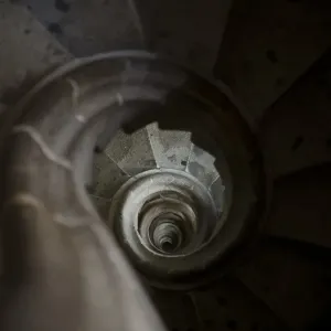 Picture shows the spiral staircase of the Passion facades bell tower (Western Picture shows the spiral staircase of the Passion facades bell tower (Western