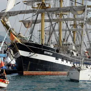 This picture taken on September 27, 2013 shows the Krusenstern, a Russian This picture taken on September 27, 2013 shows the Krusenstern, a Russian