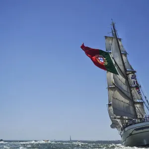 Portuguese sailing boat Sagres sail in Tejo River in Lisbon on July 19, 2012, during Portuguese sailing boat Sagres sail in Tejo River in Lisbon on July 19, 2012, during