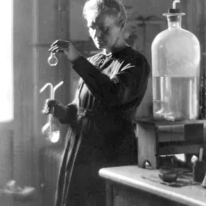 Print of Professor Marie Curie Working in the Laboratory