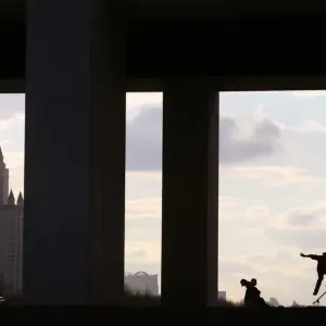 Russia Daily Life Print: Skateboarder in Moscow Park Russia Daily Life Print: Skateboarder in Moscow Park
