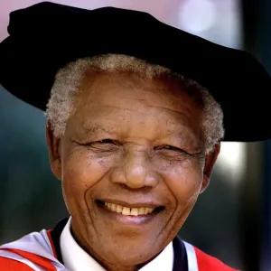 Former South African president and Nobel Peace Prize laureate Nelson Mandela wears