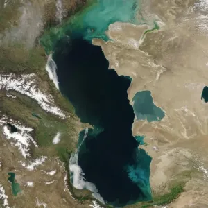 Print of NASA Aqua Satellite Image of the Caspian Sea