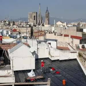 Print of Barcelona's El Gotic neighborhood rooftop construction Print of Barcelona's El Gotic neighborhood rooftop construction