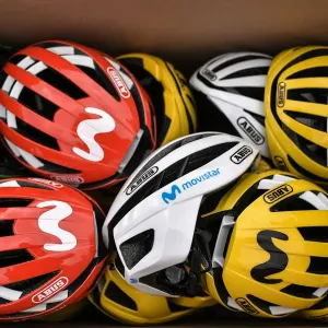 Print of Movistar Team Cycling Helmets Print of Movistar Team Cycling Helmets