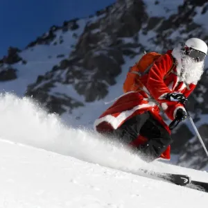 Print of Santa skiing in Verbier, Swiss Alps