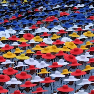 Taiwan National Day Print: Students in Colourful Hats Perform in Taipei Taiwan National Day Print: Students in Colourful Hats Perform in Taipei