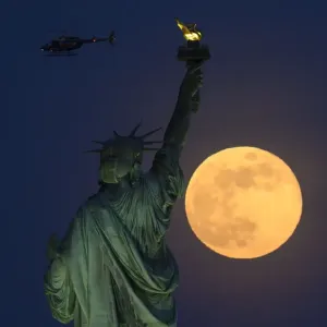 Full Moon Print over the Statue of Liberty