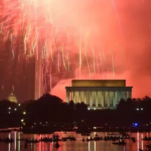 Print of Fireworks over Washington Landmarks