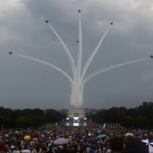 The Blue Angels F-18s fly overhead in a Fourth of July print