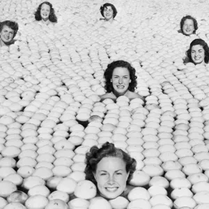 Print of Young Women in a Lemon Pool, December 1950 Print of Young Women in a Lemon Pool, December 1950