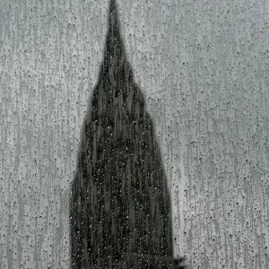 Print of the Chrysler Building through a rain-covered window