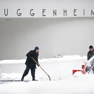 Print of Snow Clearing in Front of the Guggenheim Museum