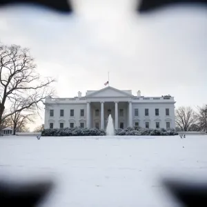 Print of the North Lawn of the White House covered in snow Print of the North Lawn of the White House covered in snow