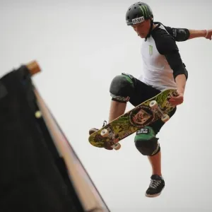 Print of Paul-Luc Ronchetti competing in the Skateboard Vertical event Print of Paul-Luc Ronchetti competing in the Skateboard Vertical event
