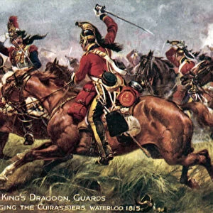 1st (King s) Dragoon Guards, Battle of Waterloo, 18 June 1815 (colour litho)