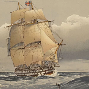 A 74-gun ship of the line, about 1794 (colour litho)
