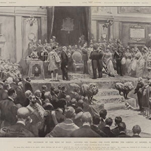 The Accession of the King of Spain, Alfonso XIII taking the Oath before the Cortes at Madrid, 17 May (litho)