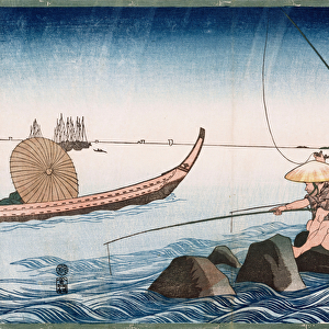 Three Anglers Fishing at Teppozu, from the series