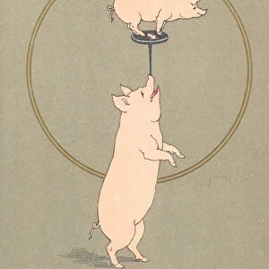 Two anthropomorphic pigs performing in a circus (colour litho)