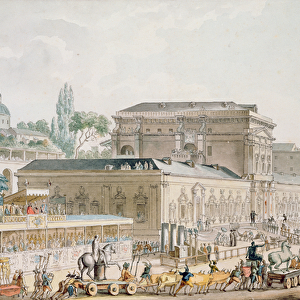 Antiquities found at Herculaneum being transported to the Naples Museum, c. 1782 (pen