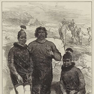 The Arctic Expedition, Greenlanders at Godhaven, Disco Island (engraving)
