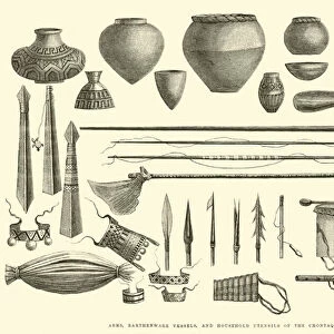 Arms, earthenware vessels, and household utensils of the Chontaquiro Indians (engraving)