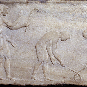 Art of Ancient Greece: Ball game with lacrosse (principle of current hockey)