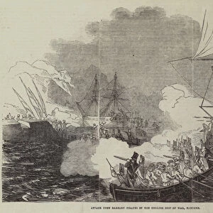Attack upon Barbary Pirates by the English Ship of War, Fantome (engraving)