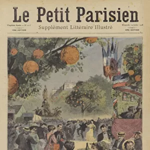 Bastille Day celebrations in Paris (colour litho)