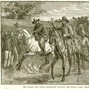 The Burke and Wills expedition leaving the Royal Park, Melbourne (engraving)
