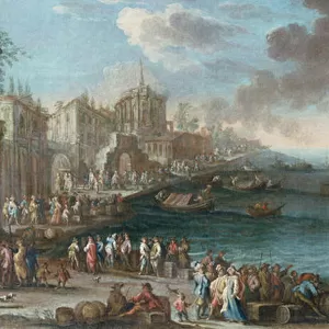 Capriccio or a Mediterranean Dock (oil on canvas)