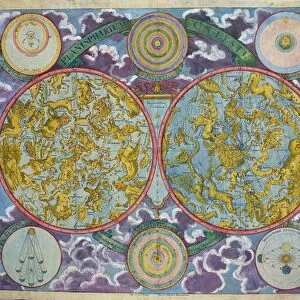 Celestial Map of the Planets (coloured engraving)