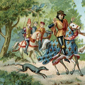 Charles VI's dementia crisis in the forest of Le Mans (1392), late 19th century (Chromolithography)