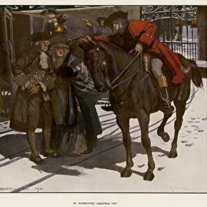 A Christmas visit interrupted by a highwayman (colour litho)