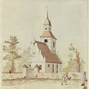 Church in Pankow, Berlin (coloured etching)