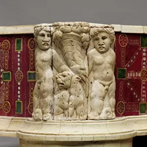 Detail of a couch and footstool with bone carvings and glass inlays, 1st-2nd century AD (wood, bone & glass)