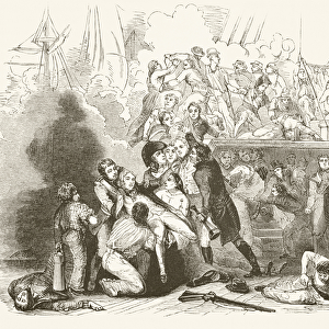 The death of Lord Nelson at the Battle of Trafalgar, from The National and Domestic