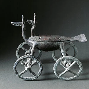 Deer-shaped bronze incense burner on wheels, 8th century BC