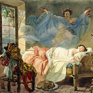 Dreams of a Young Girl at Daybreak, 1830-33 (w / c on card)
