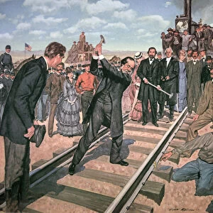 Driving the Golden Spike on 10th May, 1869 (colour litho)