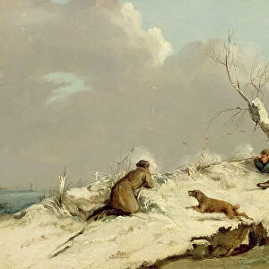 Duck Shooting in Winter (oil on canvas)