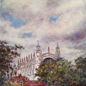 Eton Chapel, from the Fields (colour litho)