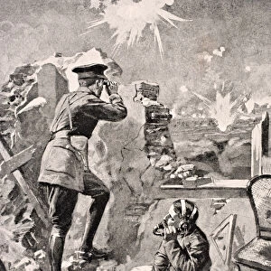 Forward Officer observes effect of creeping artillery barrage, from The War