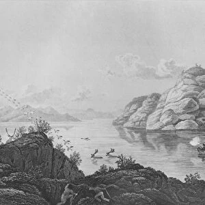 Franklins expedition hunting on Marten Lake, 1820 (engraving)