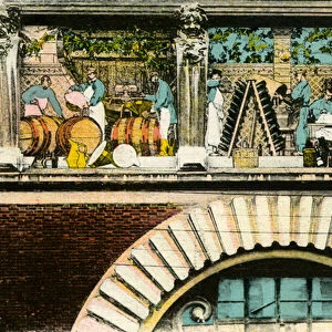 Frieze of the entrance of the House of Champagnes Veuve Clicquot, Reims (engraving, c