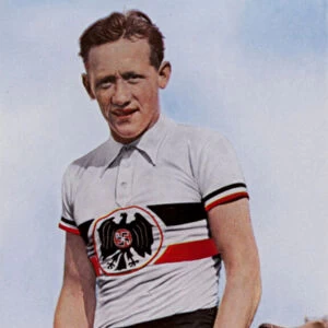 German cyclist Toni Merkens, gold medal winner in the Sprint in the track cycling at the 1936 Olympic Games in Berlin, Germany (coloured photo)