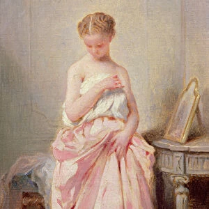Girl in a pink dress (oil on canvas)